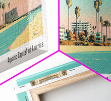 Carregar imagem no visualizador da galeria, Long Beach California Panoramic Painting, Mid Century Modern Framed Canvas Print, Retro Pop Art Travel Poster, Office Decor