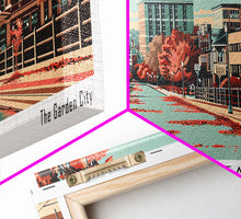 Carregar imagem no visualizador da galeria, Augusta Georgia Panoramic Painting, Framed Canvas Print, Mid Century Modern Wall Art, Retro Pop Art Travel Poster, Living Room Decor, City Art