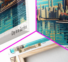 Load image into Gallery viewer, Chicago Illinois Panoramic Painting, Framed Canvas Print, Mid Century Modern Wall Art, Retro Pop Art Travel Poster, Office Decor, City Art