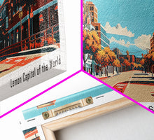 Cargar imagen en el visor de la galería, Chula Vista California Panoramic Painting, Framed Canvas Print, Mid Century Modern Wall Art, Retro Pop Art Travel Poster, Home Decor, City Art