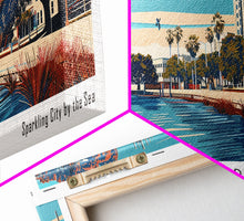 Load image into Gallery viewer, Corpus Christi Texas Panoramic Painting, Framed Canvas Print, Mid Century Modern Wall Art, Retro Pop Art Travel Poster, Office Decor, City Art