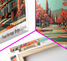 Load image into Gallery viewer, Elk Grove California Panoramic Painting, Framed Canvas Print, Mid Century Modern Wall Art, Retro Pop Art Travel Poster, Office Decor, City Art