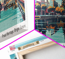 Load image into Gallery viewer, Elk Grove California Panoramic Painting, Framed Canvas Print, Mid Century Modern Wall Art, Retro Pop Art Travel Poster, Living Room Decor, City Art