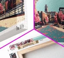 Carregar imagem no visualizador da galeria, Fayetteville North Carolina Panoramic Painting, Framed Canvas Print, Mid Century Modern Wall Art, Retro Pop Art Travel Poster, Home Decor, City Art