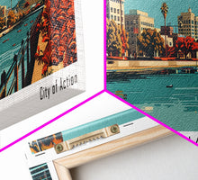Carregar imagem no visualizador da galeria, Fontana California Panoramic Painting, Framed Canvas Print, Mid Century Modern Wall Art, Retro Pop Art Travel Poster, Living Room Decor, City Art
