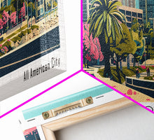 Load image into Gallery viewer, Fresno California Panoramic Painting, Framed Canvas Print, Mid Century Modern Wall Art, Retro Pop Art Travel Poster, Living Room Decor, City Art