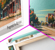 Carregar imagem no visualizador da galeria, Frisco Texas Panoramic Painting, Framed Canvas Print, Mid Century Modern Wall Art, Retro Pop Art Travel Poster, Home Decor, City Art