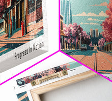 Carregar imagem no visualizador da galeria, Frisco Texas Panoramic Painting, Framed Canvas Print, Mid Century Modern Wall Art, Retro Pop Art Travel Poster, Office Decor, City Art