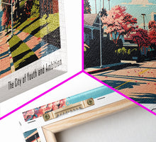 Cargar imagen en el visor de la galería, Garden Grove California Panoramic Painting, Framed Canvas Print, Mid Century Modern Wall Art, Retro Pop Art Travel Poster, Living Room Decor, City Art