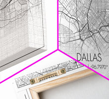 Load image into Gallery viewer, Dallas Street Map, Texas Map, Map Print, Minimalist Art, Wall Art, Canvas Art, Patriotic Décor, Boys Room Décor, Tiny House Gift, Home Décor