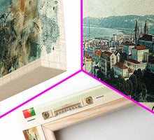 Load image into Gallery viewer, Almada Portugal Travel Art, City Art, Framed Canvas Print or Metal Wall Art, Europe Travel Poster, Panoramic Wall Art, Extra Wide Wall Art