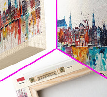 Load image into Gallery viewer, Amsterdam Netherlands Travel Art, City Art, Framed Canvas Print or Metal Wall Art, Europe Travel Poster, Panoramic Wall Art, Extra Wide Wall Art
