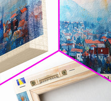 Load image into Gallery viewer, Bijeljina Bosnia Panoramic Travel Poster, Framed Canvas Print or Metal Wall Art, Travel Art, Home Decor, Panoramic Painting, Midcentury Art