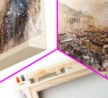 Load image into Gallery viewer, Brasov Romania Panoramic Travel Poster, Framed Canvas Print or Metal Wall Art, Travel Art, Home Decor, Panoramic Painting, Midcentury Art