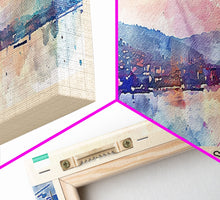 Carregar imagem no visualizador da galeria, Burgas Bulgaria Panoramic Travel Poster, Framed Canvas Print or Metal Wall Art, Travel Art, Home Decor, Panoramic Painting, Midcentury Art