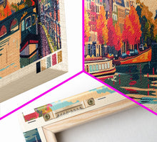 Load image into Gallery viewer, Amsterdam Netherlands Travel Art, City Art, Framed Canvas Print or Metal Wall Art, Europe Travel Poster, Panoramic Wall Art, Extra Wide Wall Art