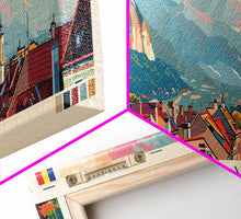 Load image into Gallery viewer, Brasov Romania Panoramic Travel Poster, Framed Canvas Print or Metal Wall Art, Travel Art, Home Decor, Panoramic Painting, Midcentury Art