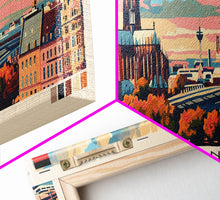 Load image into Gallery viewer, Cologne Germany Panoramic Travel Poster, Framed Canvas Print or Metal Wall Art, Travel Art, Home Decor, Panoramic Painting, Midcentury Art