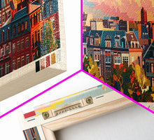 Load image into Gallery viewer, Eindhoven Netherlands Panoramic Travel Poster, Framed Canvas Print or Metal Wall Art, Travel Art, Home Decor, Panoramic Painting, Midcentury Art