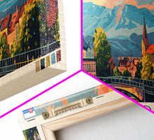 Load image into Gallery viewer, Maribor Slovenia Panoramic Travel Poster, Framed Canvas Print or Metal Wall Art, Travel Art, Home Decor, Panoramic Painting, Midcentury Art
