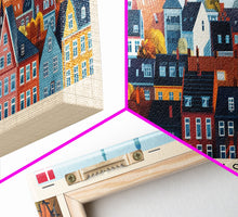 Carregar imagem no visualizador da galeria, Aarhus Denmark Panoramic Travel Poster, Framed Canvas Print or Metal Wall Art, Travel Art, Home Decor, Panoramic Painting, Midcentury Art