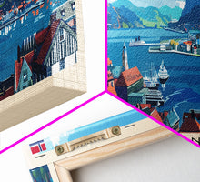 Load image into Gallery viewer, Bergen Norway Wall Art, Panoramic Travel Poster, Panoramic Framed Canvas Print, City Wall Art, Wall Hanging Home Decor, Travel Art