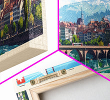 Load image into Gallery viewer, Bern Switzerland Travel Art, City Art, Framed Canvas Print or Metal Wall Art, Europe Travel Poster, Panoramic Wall Art, Extra Wide Wall Art