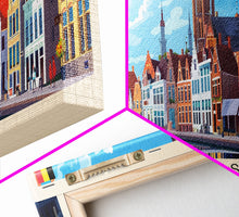 Carregar imagem no visualizador da galeria, Bruges Belgium Travel Art, City Art, Framed Canvas Print or Metal Wall Art, Europe Travel Poster, Panoramic Wall Art, Extra Wide Wall Art