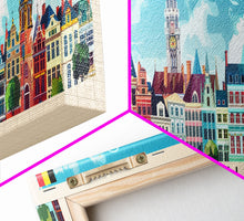 Carregar imagem no visualizador da galeria, Brussels Belgium Panoramic Travel Poster, Framed Canvas Print or Metal Wall Art, Travel Art, Home Decor, Panoramic Painting, Midcentury Art
