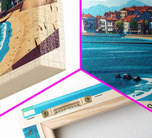 Carregar imagem no visualizador da galeria, Burgas Bulgaria Panoramic Travel Poster, Framed Canvas Print or Metal Wall Art, Travel Art, Home Decor, Panoramic Painting, Midcentury Art