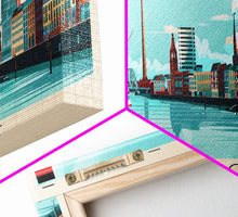 Load image into Gallery viewer, Dusseldorf Germany Travel Art, City Art, Framed Canvas Print or Metal Wall Art, Europe Travel Poster, Panoramic Wall Art, Extra Wide Wall Art