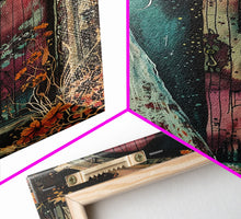 Carregar imagem no visualizador da galeria, Ghostly Figure at Haunted Door Framed Canvas Print, Halloween Spirit Decor, Spooky Ghost Art, Haunted House Wall Art, Creepy Ghostly Print