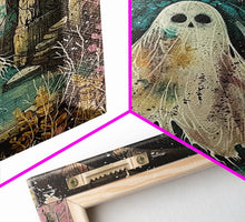 Carregar imagem no visualizador da galeria, Ghostly Figure in Ancient Ruins Framed Canvas Print, Haunted Ruins Decor, Halloween Ghost Art, Eerie Ghostly Wall Art, Spooky Ghost Print