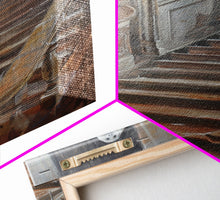 Load image into Gallery viewer, Ghost On Stairs Canvas Print - Halloween Art, Spooky Home Decor, Ghost Wall Art, Haunted House Decor, Halloween Decor, Framed Canvas Print