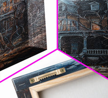 Carregar imagem no visualizador da galeria, Abandoned House Under Moon Full Halloween Art, Spooky Mansion, Haunted Home, Creepy Decor, Gothic Artwork, Framed Canvas Print