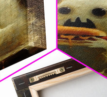 Carregar imagem no visualizador da galeria, Cute Ghost Chompin on A Hot Dog, Ghostly Hot Dog Thief, Framed Canvas Print, Funny Halloween Spooky Season Art