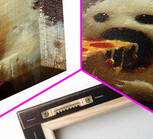 Carregar imagem no visualizador da galeria, Cute Ghost Chompin on A Pizza, Ghostly Pizza Pirate, Framed Canvas Print, Funny Halloween Spooky Season Art