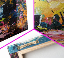 Cargar imagen en el visor de la galería, Colorful Haunted Cemetary, Springtime Halloween Mashup, Spooky Season Vibes, Framed Canvas Print, Haunted Graveyard