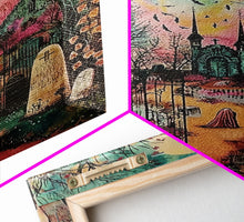 Load image into Gallery viewer, Creepy Moonlit Trees Framed Canvas Print, Haunted Forest Art, Halloween Night Scene, Eerie Woods Decor, Spooky Artwork, Framed Canvas Print