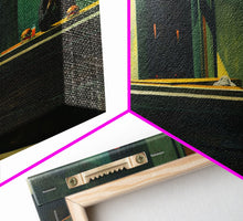 Load image into Gallery viewer, Demon Having a Cheeseburger in a Diner, Funny / Liminal Halloween Art, Framed Canvas Print