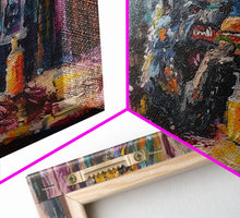 Load image into Gallery viewer, Funny Werewolf Having a Cheeseburger in a diner, framed canvas print, halloween decor