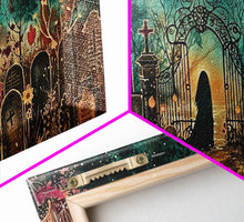 Load image into Gallery viewer, Banshee In The Graveyard, Framed Canvas Print, Halloween Decor, Spooky Season Wall Art, Halloween Gift Idea