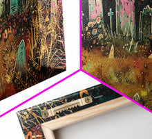 Load image into Gallery viewer, Colorful Haunted Grave Yard In The Spring Time, Framed Canvas Print, Spooky Wall Art, Halloween Spooky Season Decor