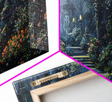 Load image into Gallery viewer, Creepy Victorian Hedge Maze, Haunted Cemetary Framed Canvas Print, Spooky Season Wall Art