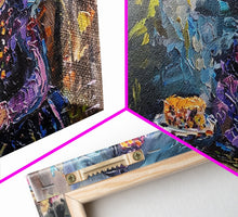 Load image into Gallery viewer, Birthday Party for One, Springtime Witch and A Birthday Cake, Framed Canvas Print, Funny Halloween Art