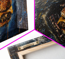 Load image into Gallery viewer, Big Ol Werewolf Having A Cheese Burger - Framed Canvas Print - Funny Halloween Art