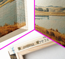 Load image into Gallery viewer, Angostura Reservoir South Dakota Panoramic Framed Canvas Print, Lake House Decor, Minimalist Art, Travel Poster, Scenic Painting