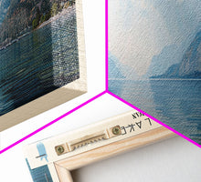 Load image into Gallery viewer, Basin Lake Panoramic Framed Canvas Print, Lake House Decor, Scenic Painting, Travel Poster, Rustic Art, Nature Wall Art