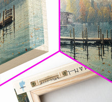 Load image into Gallery viewer, Big Chapman Lake Indiana Framed Canvas Print, Panoramic Lake House Art, Scenic Painting, Travel Poster, Rustic Art, Water Reflection