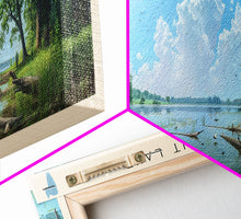Load image into Gallery viewer, Big Spirit Lake Iowa Framed Canvas Print, Panoramic Lake House Decor, Scenic View, Travel Poster, Rustic Art, Lake Painting